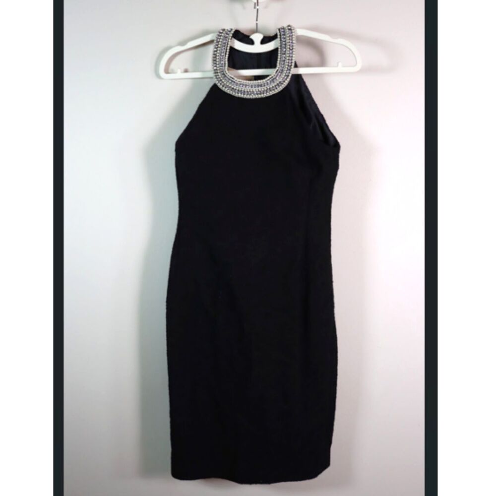 Vintage Michael Kors Made Italy Black Wool Halter Pencil Dress Size 4